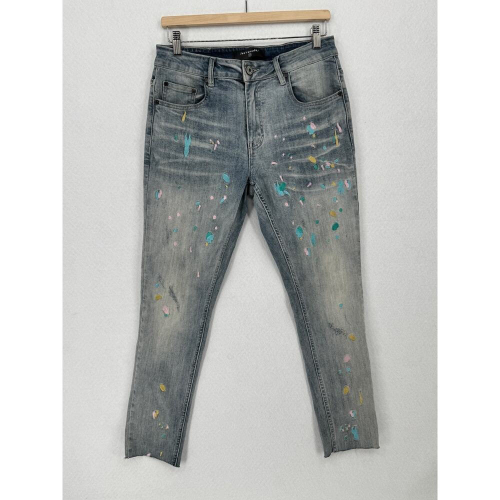 Serenede Blue Light Wash Distressed Multicolor Paint Splatter Denim Jeans Sz 32